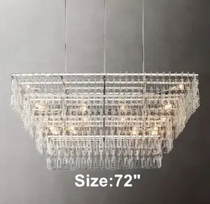 Modern Living Room Brass Pendant Light Rectangular Crystal Chandeliers