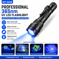 Lampe torche LED UV 365nm 5W Seoul Viosys avec lentille ZWB2 pour l'identification des bijoux en jade et ambre, agent fluorescent Manta Ray WF-502B