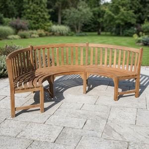 Banc de patio en bois massif incurvé, semi-circulaire, mobilier d'extérieur, design moderne, structure en teck durable, 4 places, pour parc - Product Image 1