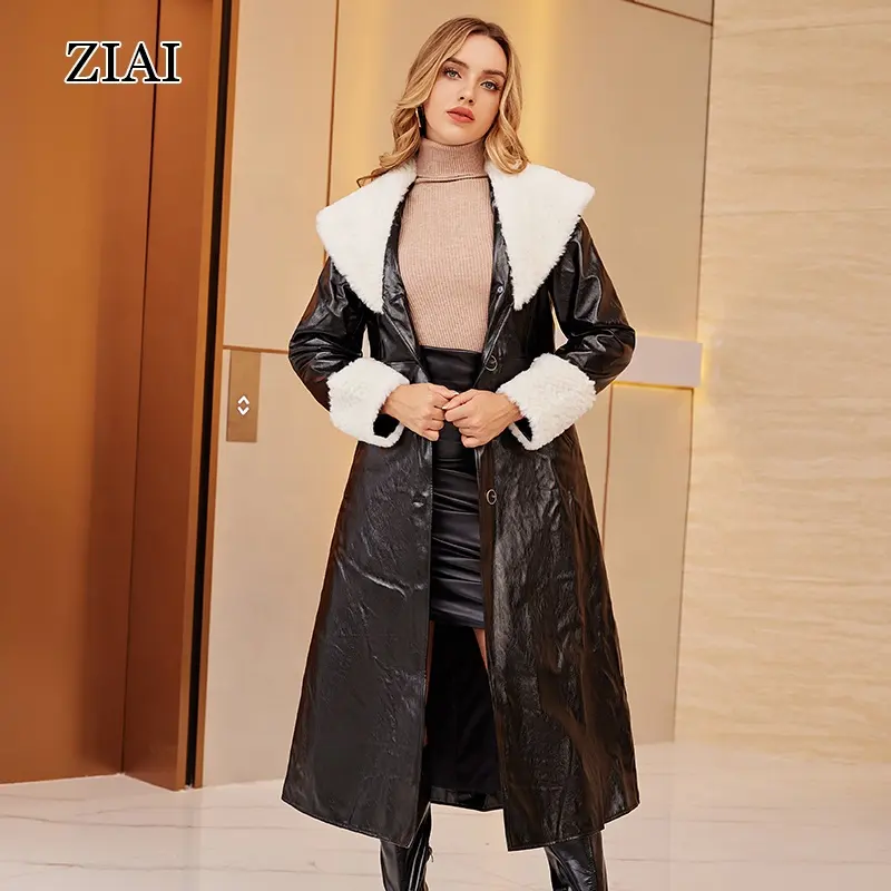 New Products Wholesale Fashion Leather Coat Casual High-end Double Breasted Winter Long Leather Coat