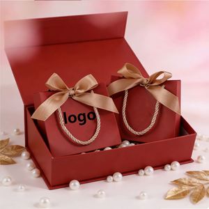 Factory Direct Customizable Burgundy Paper <b>Bag</b> With Ribbon & Handle Festive Ideal for Wedding & Chinese New Year <b>Gift</b> Packaging - Product Image 1