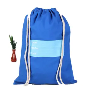 Blue Drawstring Backpack Children Cotton Canvas Drawstring Bag School Bags Backpack
