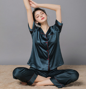 Ensembles de pyjamas <span class=keywords><strong>en</strong></span> <span class=keywords><strong>soie</strong></span> pour adultes respirants Vêtements de maison pour femmes et hommes Vêtements de nuit pour couples - Product Image 4