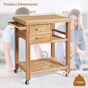 Bamboo Modern Kitchen Island Cart <strong>Butcher</strong> <strong>Block</strong> <strong>Table</strong> on Wheels with Drawer Shelf Towel Rack Kitchen Trolley OEM Brand - Product Image 4