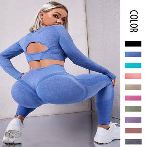 Completo <span class=keywords><strong>Yoga</strong></span> Sostenibile da Donna Due Pezzi, <span class=keywords><strong>Abbigliamento</strong></span> Sportivo Senza Cuciture Effetto Push-Up per Fitness e Corsa, Motivo Tinta Unita - Product Image 2