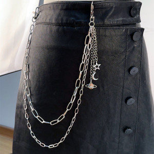 Cadena de cintura de doble capa con diseño de estrella, luna y planeta, de aleación de zinc, unisex, para uso diario, regalo de boda, estilo hip hop. - Product Image 5