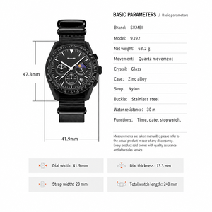 <span class=keywords><strong>Montre</strong></span> chronographe à quartz pour <span class=keywords><strong>homme</strong></span>, affichage jour/nuit 24 heures, lunette tachymètre, fenêtre de date, <span class=keywords><strong>bracelet</strong></span> en nylon, <span class=keywords><strong>montre</strong></span>-<span class=keywords><strong>bracelet</strong></span> sport décontractée - Product Image 6