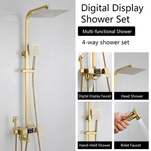 Digital Display Shower Head Set Rectangle Thermostatic Rain Shower Wall <b>Mounted</b> Bathroom Shower With Temperature Control - Product Image 3
