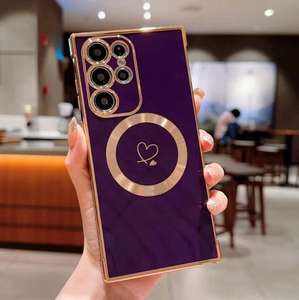 Custodia per telefono <span class=keywords><strong>con</strong></span> ricarica Wireless magnetica per Samsung <span class=keywords><strong>Galaxy</strong></span> S23 Ultra S22 Plus S21 FE S20 placcato Cover posteriore a cuore - Product Image 5