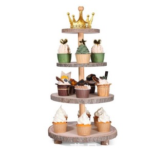 Soporte Redondo de Madera para Cupcakes de 4 Niveles, Exhibidor de Postres Rústico para Decoración de Mesa en Bodas y Fiestas - Product Image 5