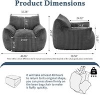 Fauteuil Poire pour Adultes avec Accoudoirs - Grand Pouf Confortable Gris pour Salon, Canapé de Sol Relaxant, Chaise d'Appoint