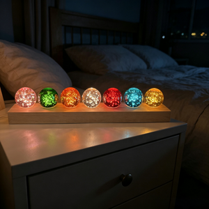 Boules <span class=keywords><strong>de</strong></span> <span class=keywords><strong>cristal</strong></span> craquelé <span class=keywords><strong>de</strong></span> 40 mm, <span class=keywords><strong>7</strong></span> couleurs, avec base en bois LED, ornements décoratifs Feng Shui, sphères <span class=keywords><strong>de</strong></span> verre à bulles, veilleuse - Product Image 4