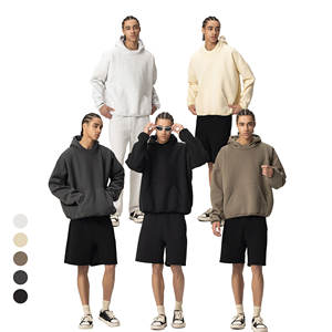 Otoño Hombres 400GSM Heavyweight Pullover Hoodies Fleece Algodón Poliéster Liso Teñido Color Sólido Con Capucha - Product Image 1