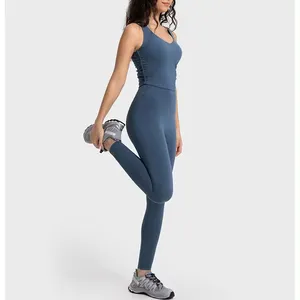 DAW054 atasan olahraga bulu domba musim dingin tinggi elastis kontrol perut nilon legging lembut kebugaran tebal set Yoga untuk wanita