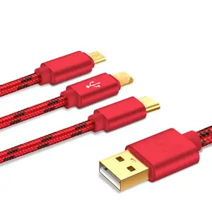 Лидер продаж с фабрики 3 в 1 двойной нейлоновый Плетеный Многофункциональный зарядный USB-кабель с 2,0 датой для телефона