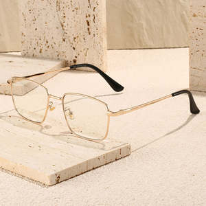 Lunettes de lecture correctrices unisexes pour hommes avec monture intégrale, verres carrés photochromiques anti-lumière bleue, verres gris or/argent - Product Image 5