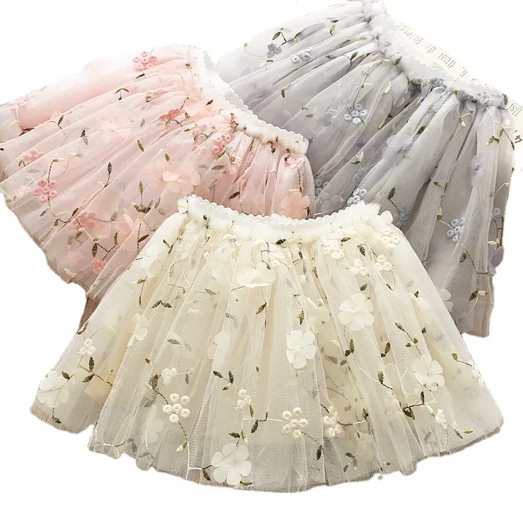 Rts roupa de criança menina meninas, crianças saia tutu floral bordado tutus para meninas pronto para enviar