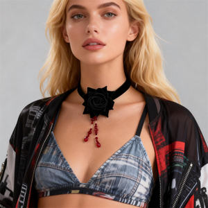 Collares de borlas con forma de gota de sangre de cristal de imitación de Rosa gótica para mujer, abalorios de moda, Gargantilla, cuello, accesorios de joyería de moda - Product Image 2