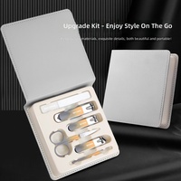 Kit de manucure et pédicure 6-en-1 gris et jaune, avec coupe-ongles en acier inoxydable et étui en cuir PU – Outils de soins personnels