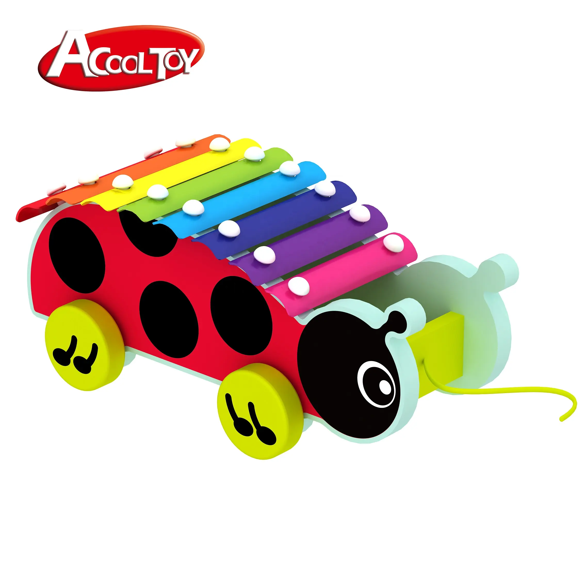 Color Box EN71/ASTM Acooltoy 6pcs Pull Along Animals Xylophone Baby Toys Musical Toy Musical Instrument 2022 Wooden Unisex 8kg