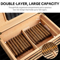 CIGARLOONG Humidor à cigares vintage en cèdre, capacité 120 cigares, avec hygromètre et humidificateur intégrés, boîte de rangement premium pour cigares