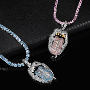 <span class=keywords><strong>Tiktok</strong></span>-Conjunto <span class=keywords><strong>de</strong></span> joyería para mujer y niña, CZ cúbica Popular, joyería ostentosa, cadena <span class=keywords><strong>de</strong></span> tenis, anillo <span class=keywords><strong>de</strong></span> diamante con colgante <span class=keywords><strong>de</strong></span> labio, 2022 - Product Image 3