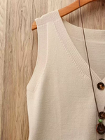 Chaleco de Punto Casual Transpirable con Cuello en V para Mujer, Verano-Otoño 2026, Sin Mangas, con Bolsillo y Botón, Uso Diario, 100% Acrílico