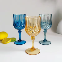 Verre à vin rouge en plastique PS pour flûte, verre à cocktail vintage, verres à pied à motif diamant, style rétro coloré, 201-300 ml