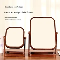 Miroir de maquillage HD rotatif à 360° avec cadre carré en bois de noyer, coins arrondis et plateau de rangement