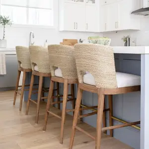 Silla Taburete Alta de <span class=keywords><strong>Bar</strong></span> de Madera para Cocina Apilable para Patio Exterior de Ratán y Cuerda con Diseño Moderno Personalizado al Por Mayor para Hoteles - Product Image 1