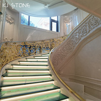 Vente chaude Fantaisie Marbre/quartz Marches Escalier Incurvé Pierre Naturelle Escaliers Incurvés Pierre De Marbre Blanc Grand Escalier