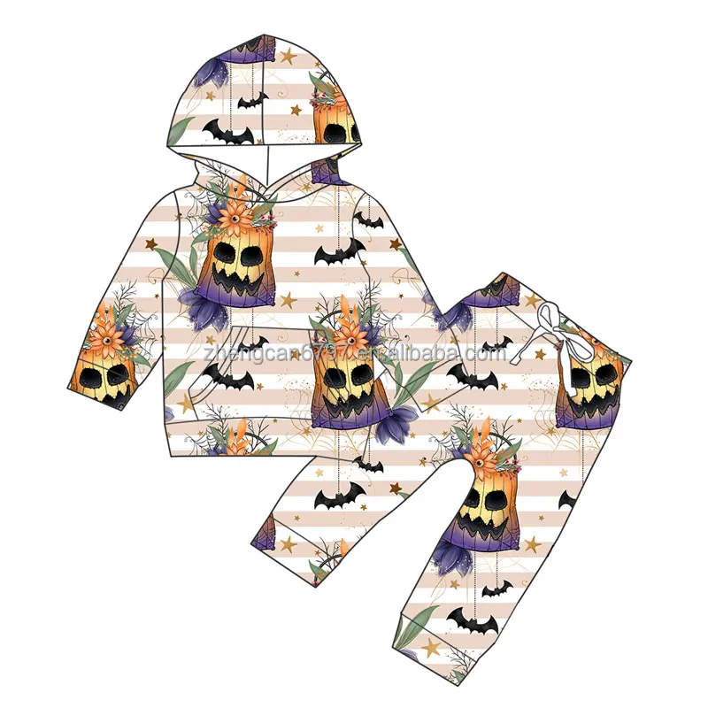 ハロウィンボーイスーツコットンニットパンプキンバットプリント長袖パンツベビーマッチングセット服子供用ツーピース衣装