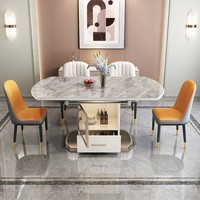 Table à manger moderne de luxe léger style ferme en pierre frittée, extensible, avec cuisinière électrique intégrée, compatible hôtel, pieds en métal, mobilier de maison