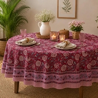 Nappe ronde en coton 100% à imprimé floral Paisley bordeaux, couverture décorative pour table à manger, décoration de cuisine et de maison