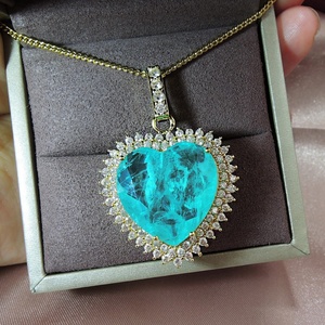 Vintage Style Eco-friendly <b>Copper</b> Jewelry 20*20mm Paraiba Green Large Heart Gem Pendant Necklace for Women Wedding & Banquet - Product Image 1