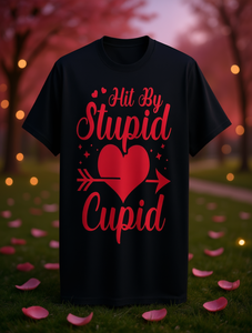 T-shirt Hit By Stupid Cupid Arrow, divertente meme di San Valentino, unisex, manica corta, 100% cotone jersey, stampa frontale, girocollo - Product Image 2