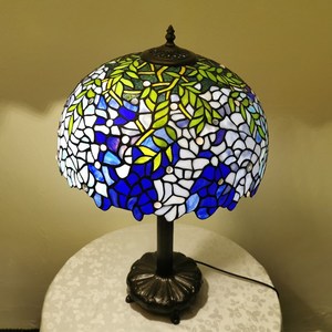 סגנון tiffany סגנון wisteria צבע זכוכית מסגרת בעבודת יד עם מנורת שולחן עם אור לבן חם רך - Product Image 5