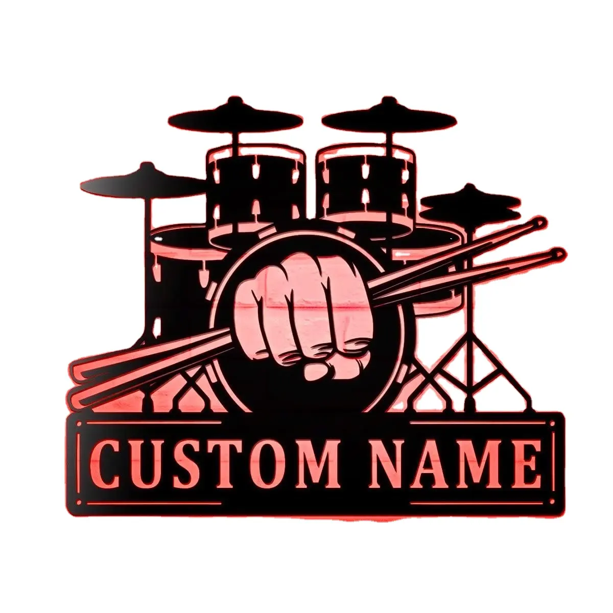 Custom Drum Set Music Monogram Metal Wall Decor With Led Lights, Personalized Drummer Name Wall Art Decoration