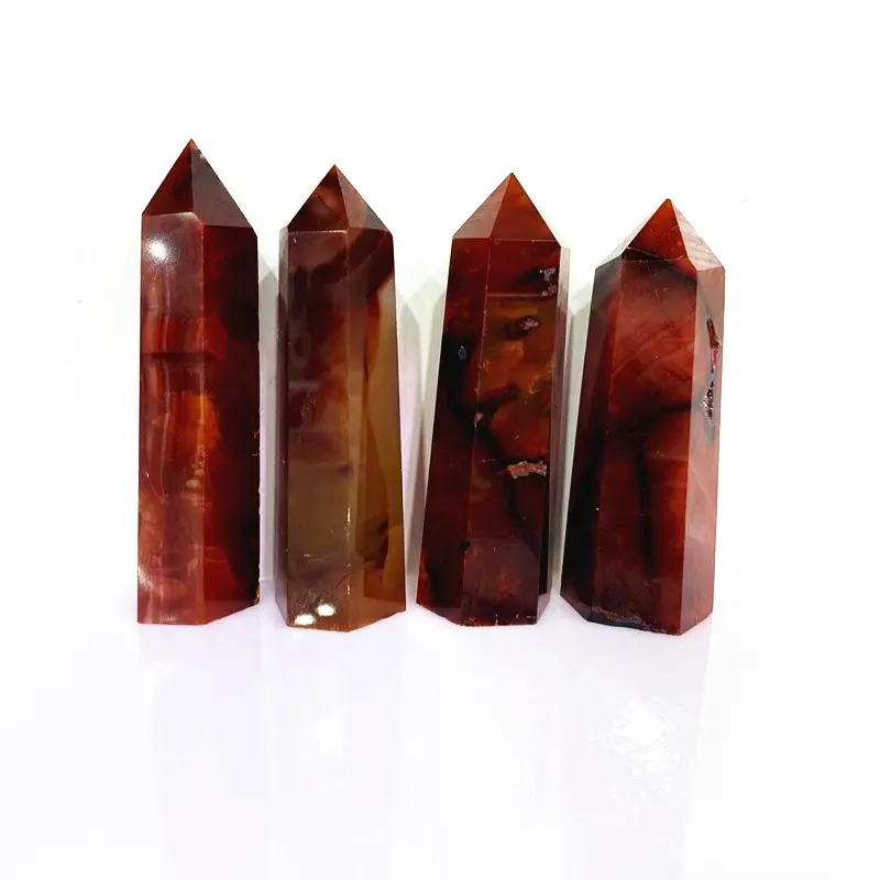 Sıcak satış doğal kristaller şifa taşları halk el sanatları carnelian değnek kırmızı akik kristal noktası kulesi