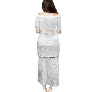 Fabbrica a buon prezzo personalizzato Tonga bianco Sunday Puletasi pianta tropicale con disegno polinesiano abiti da donna - Product Image 2