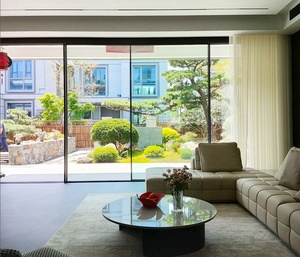 Porte coulissante panoramique en verre trempé double en alliage d'aluminium, revêtement en fluorocarbone, design minimaliste, utilisation en hôtel et en jardin extérieur - Product Image 3