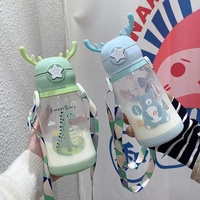Bouteille d'eau en plastique paille pour enfants Vente en gros Discount 600ml mignon enfants école dessin animé bois de cerf Dino tasse étudiant cadeau pour enfants