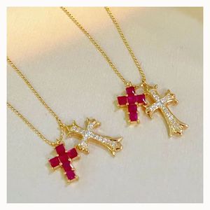 Xinfly Jewelry 18K Pure Gold Ruby and Diamond Embellished Religious <b>Cross</b> Pendant Necklace - Product Image 1
