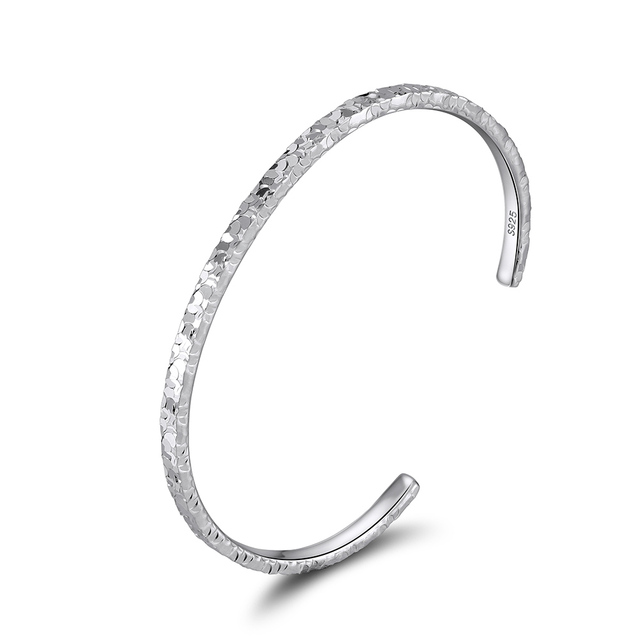 APB05 Delicate 925 Sterling Silver Unique Texture Pattern Cuff Bangle Bracelets Adjustable Jewelry Simple Open Bangles for Women