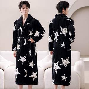 Albornoz de Franela Acolchado Extra Largo para Hombre, Pijama de Terciopelo Cálido de Alta Gama para Primavera, Bata Elegante para Adolescentes - Product Image 3