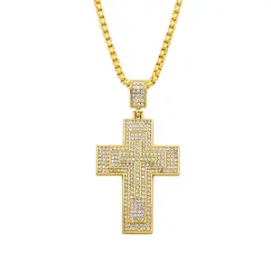 New Hip Hop 14K Cross Pendant Egypt Ankh Necklace Rhinestone Diamond Mens Cross Pendant Necklace