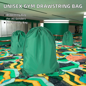 Portable Unisex Gym Travel Drawstring Shoes Bag Reusable Nylon Sports <b>Backpack</b> with Zipper Pocket - Product Image 2