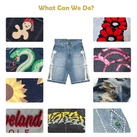 MC Build Fabricant de haute qualité Streetwear Jorts Baggy Distressed Black Washed Casual Custom Patch Denim Jeans Shorts Hommes