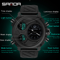 Reloj de Cuarzo SANDA 3002 para Hombre, Popular en el Mundo, Correa de Cuero, Múltiples Zonas Horarias, Multifunción, Diseño Deportivo Clásico