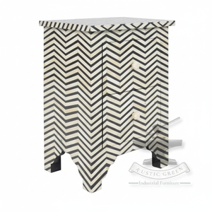 Table d'appoint de style français en os gris et incrustation motif zig zag avec deux tiroirs meubles de salon d'extérieur pour la maison hôtel - Product Image 1